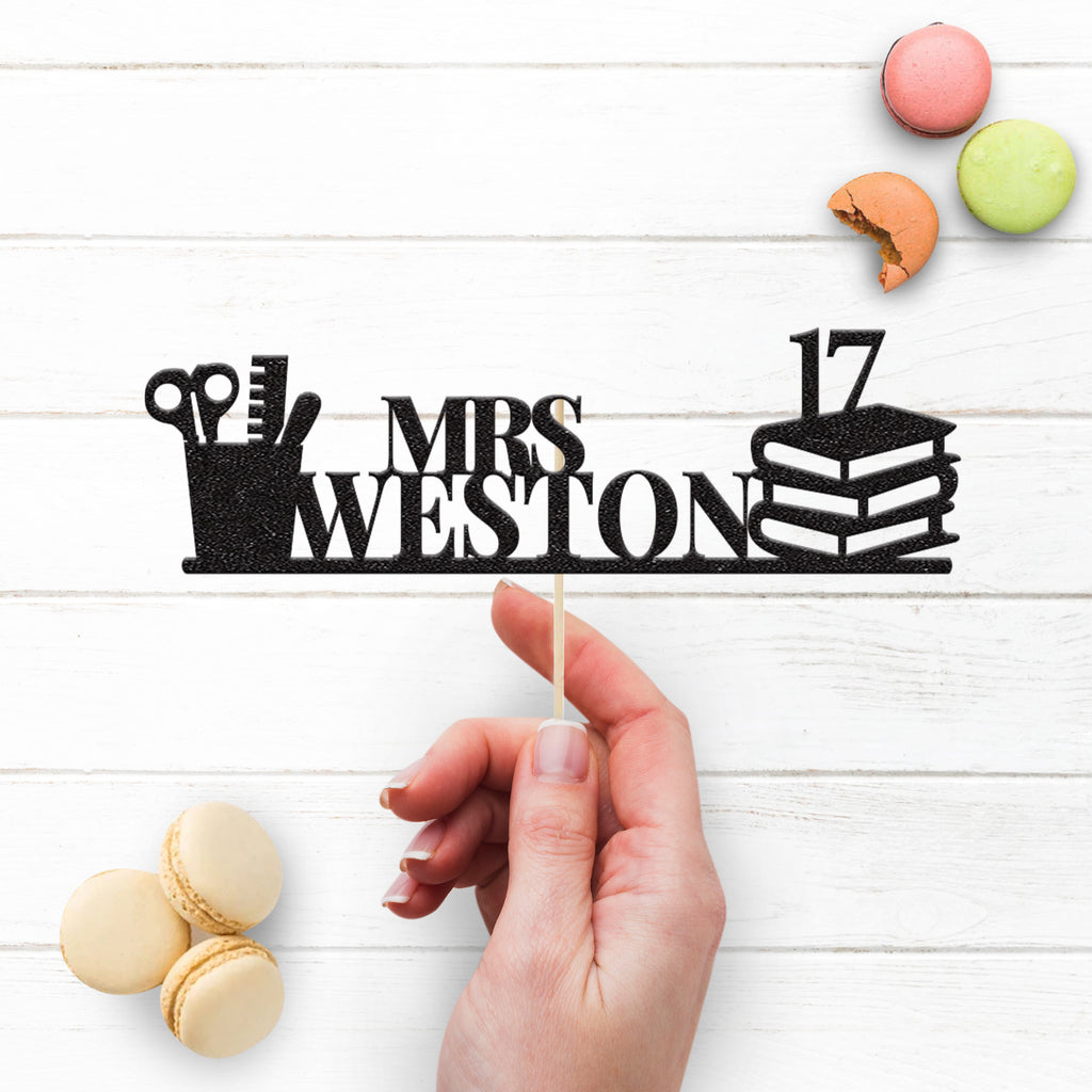 Personalised Teacher Books Birthday Cake Topper – Surname & Age - view 3