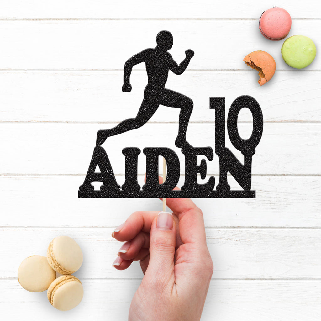 Personalised Sprinting Runner Cake Topper – Name & Age - view 3