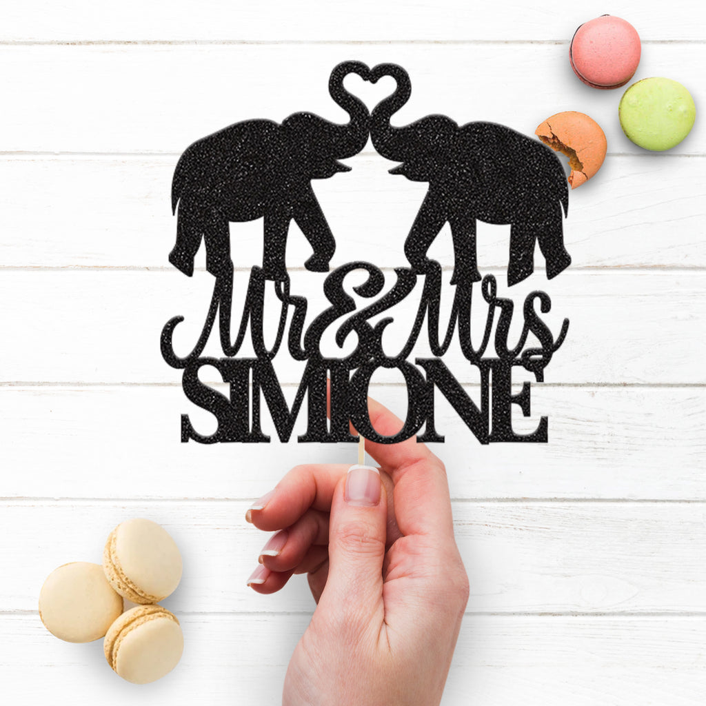 Personalised Elephant Heart Wedding Cake Topper – Surname - view 3