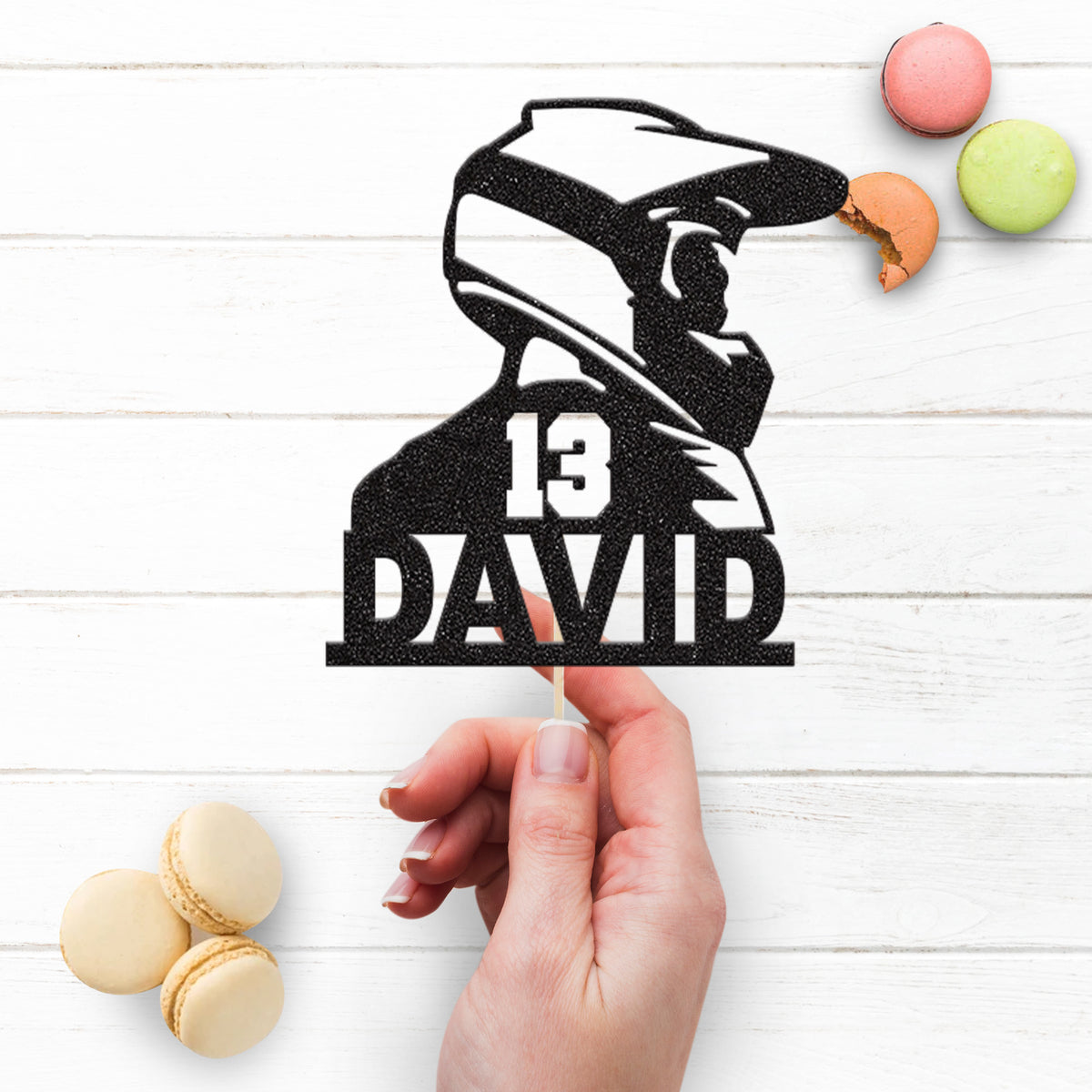 Personalised Motocross Rider Profile Cake Topper – Name & Age - view 3