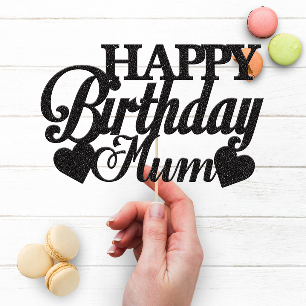 Happy Birthday Mum Script & Twin Hearts Cake Topper - view 3