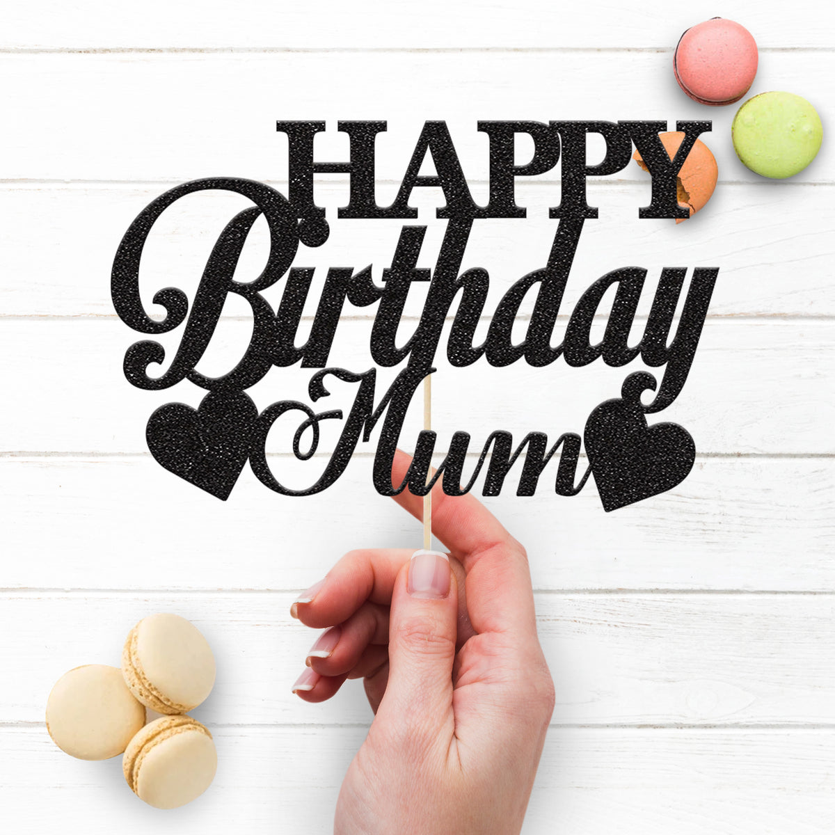 Happy Birthday Mum Script & Twin Hearts Cake Topper - view 3