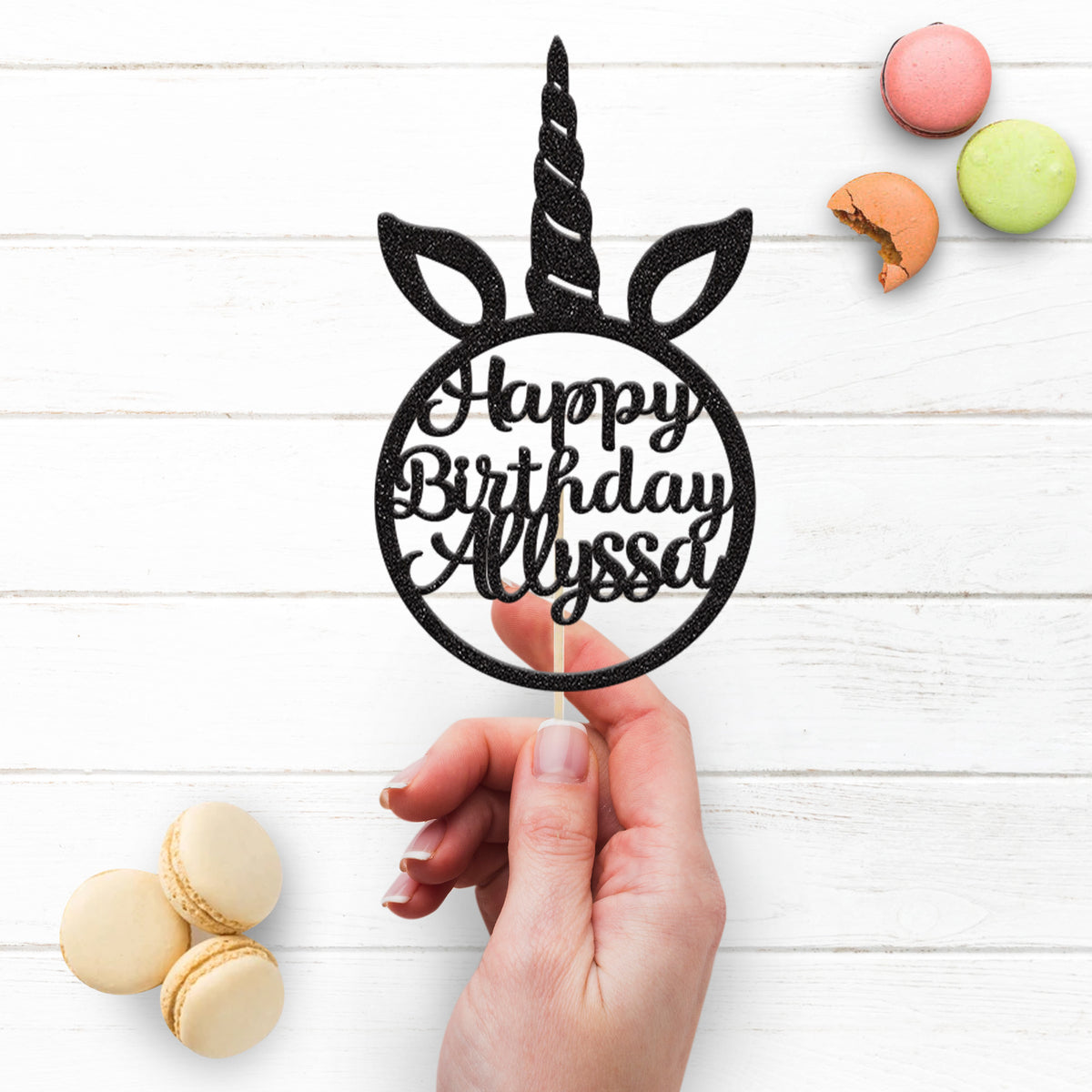 Personalised Unicorn Horn Birthday Cake Topper – Name - view 3