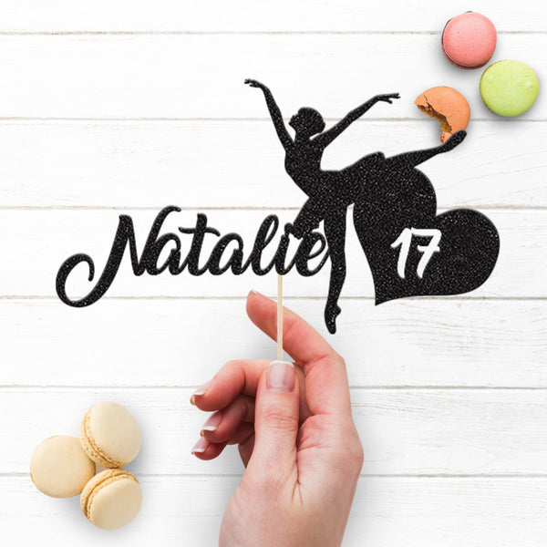 Personalised Ballerina & Age Heart Cake Topper – Name & Age - view 3