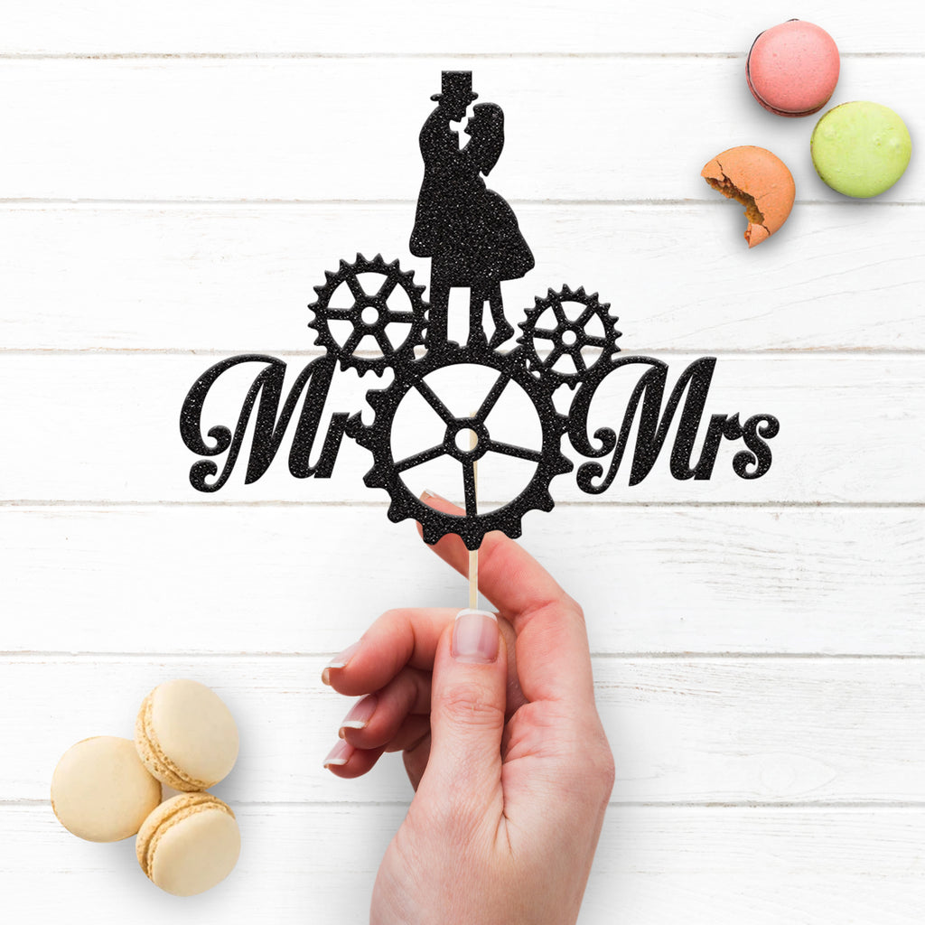 Mr & Mrs Steampunk Gears Wedding Cake Topper - view 3
