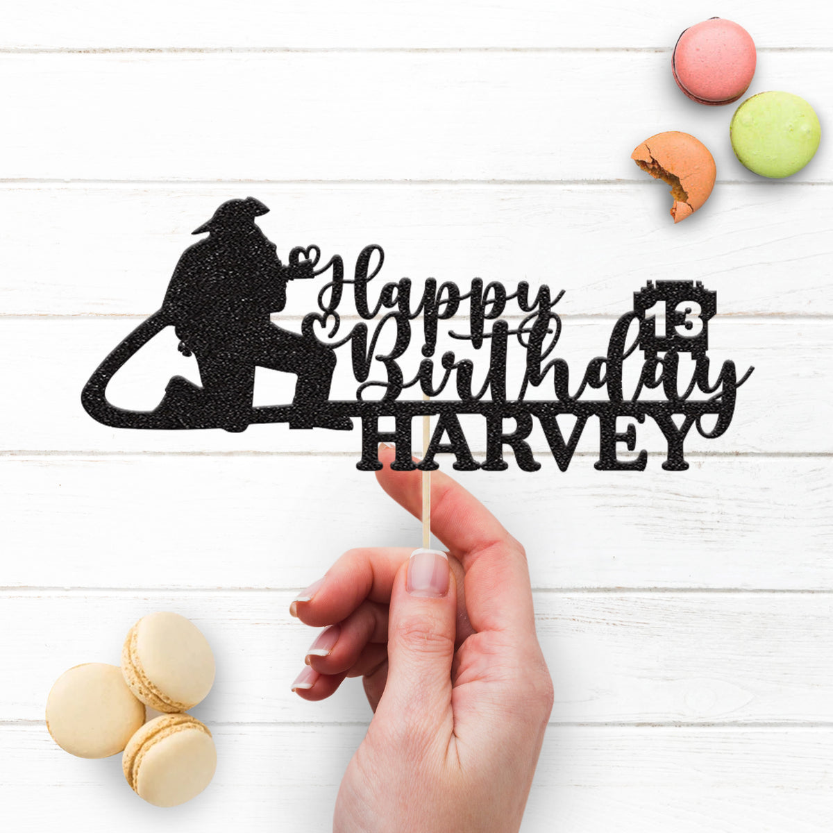 Personalised Firefighter & Hose Cake Topper – Name & Age - view 3