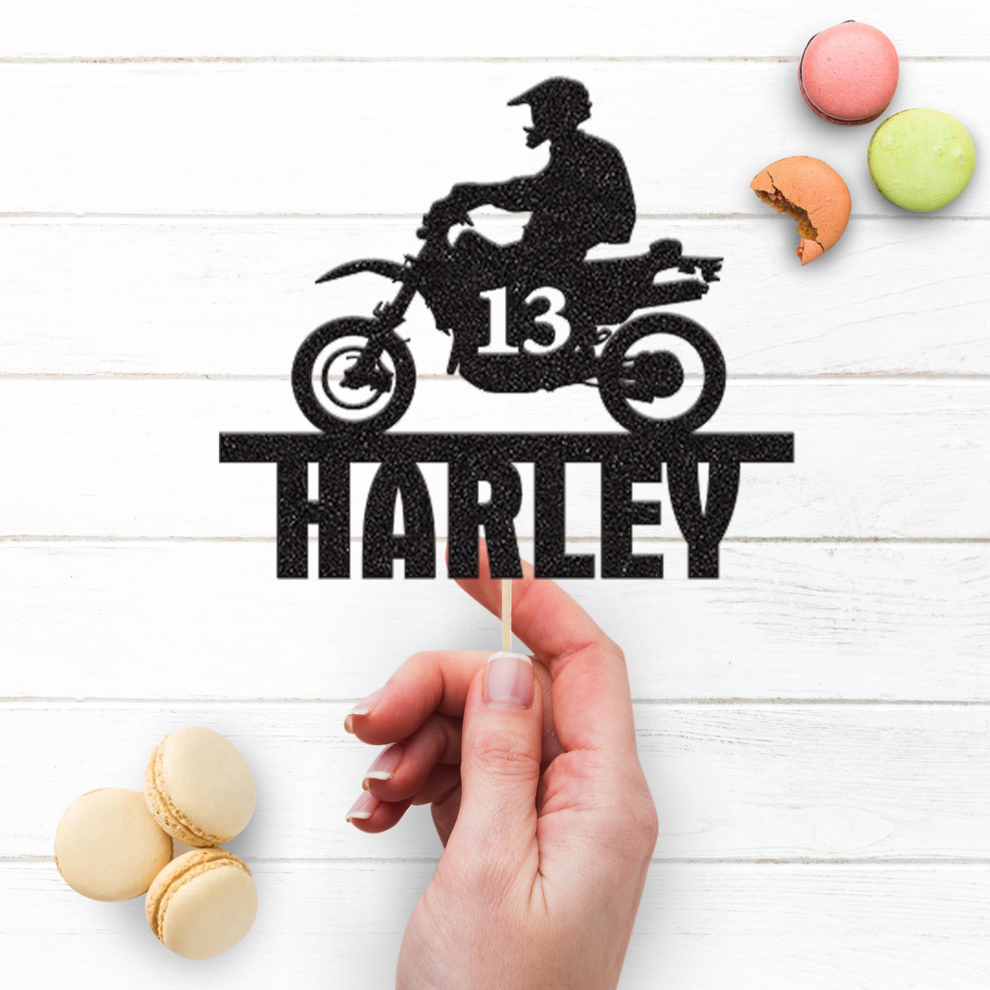 Personalised Motocross Rider & Bike Cake Topper – Name & Age Secondary image