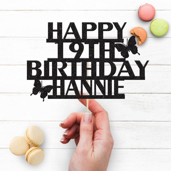 Personalised Stacked Birthday Butterflies Cake Topper – Name & Age - view 3