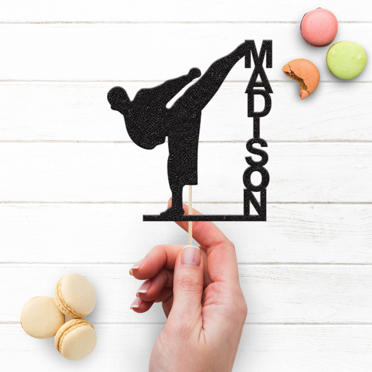 Personalised Karate Side Kick Cake Topper – Name - view 3