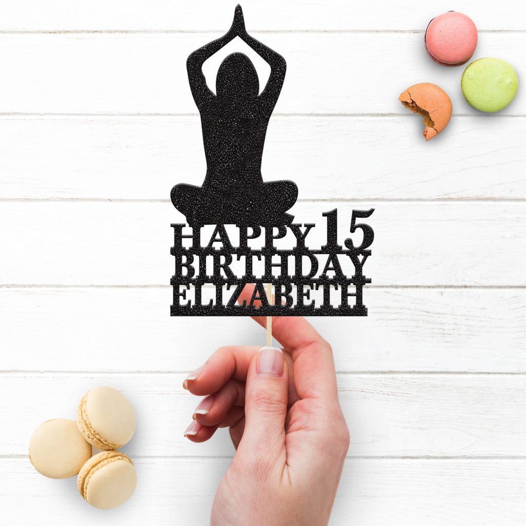 Personalised Seated Yoga Cake Topper – Name & Age - view 3