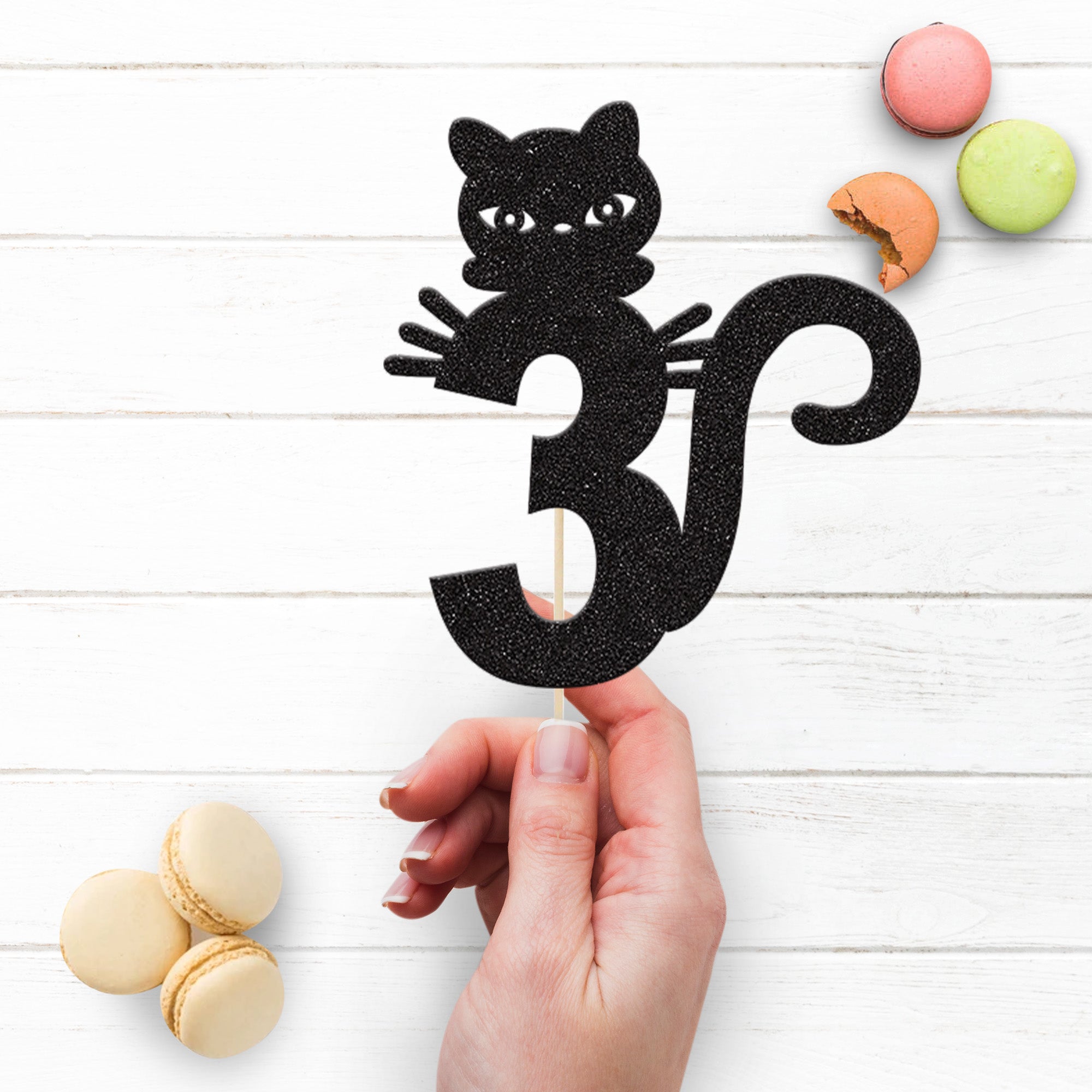 Personalised Kitten & Curled Tail Cake Topper – Age Secondary image