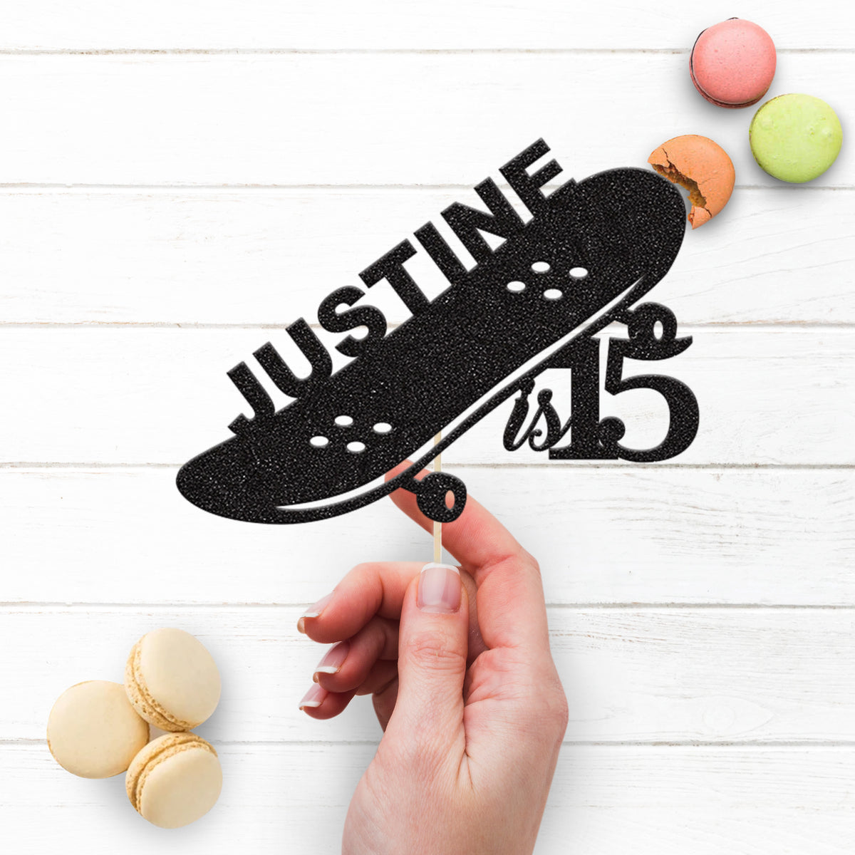 Personalised Tilted Skateboard Cake Topper – Name & Age - view 3