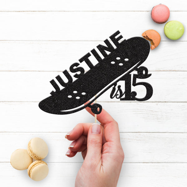 Personalised Tilted Skateboard Cake Topper – Name & Age - view 3
