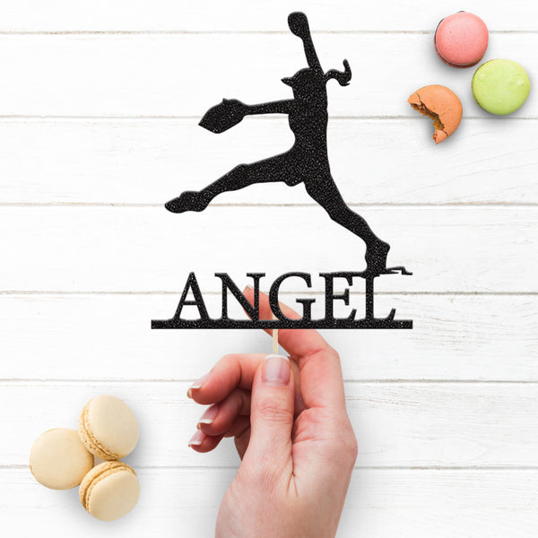 Personalised Female Softball Pitcher Cake Topper – Name - view 3