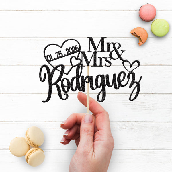 Personalised Linked Hearts Wedding Cake Topper – Surname & Date - view 3