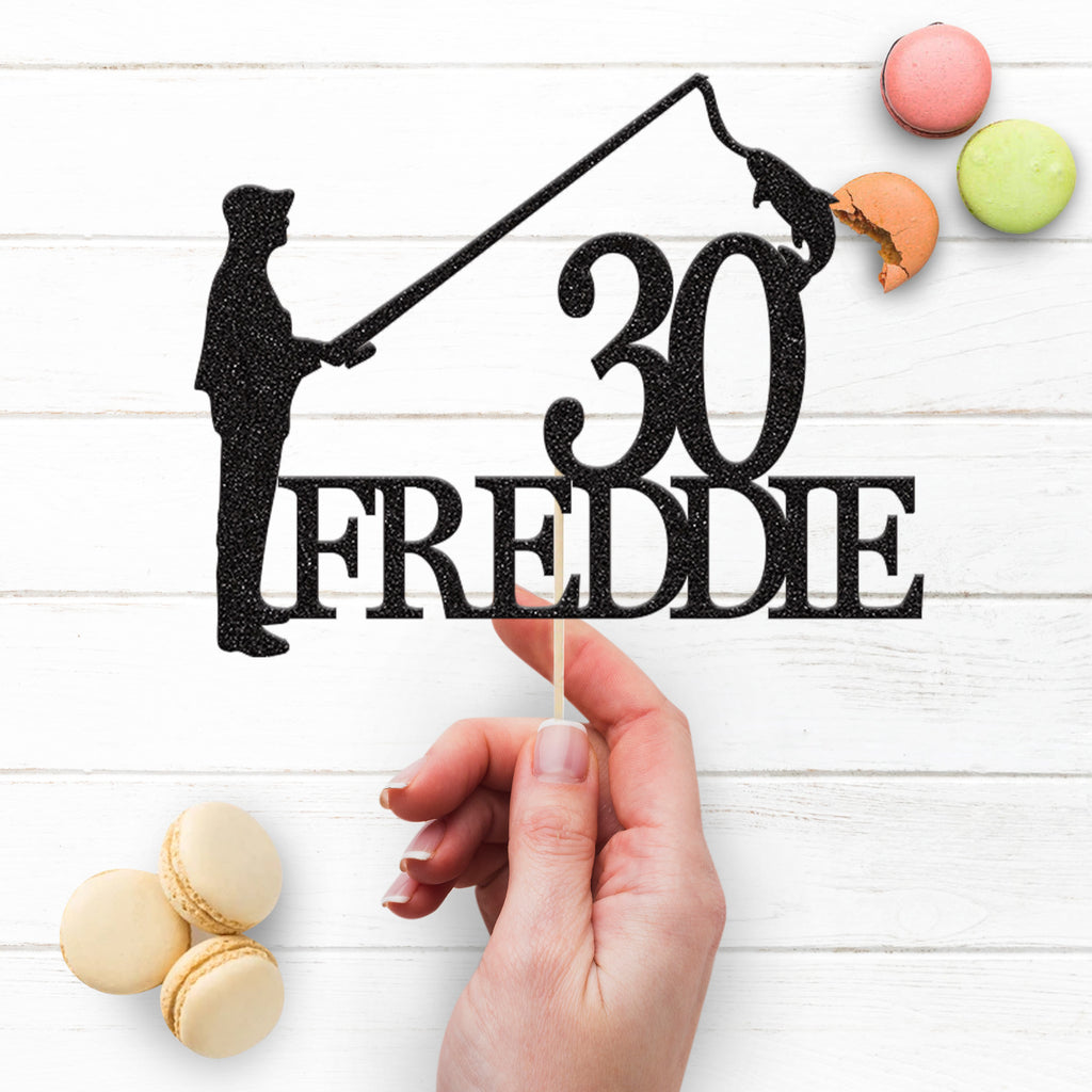 Personalised Standing Fisherman & Catch Cake Topper – Name & Age - view 3