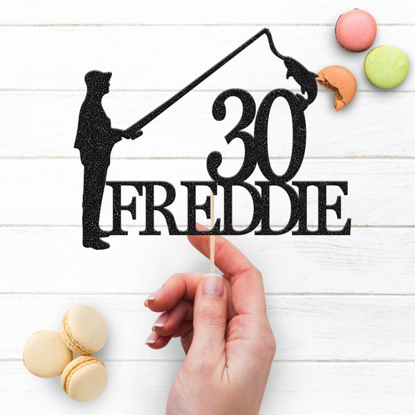 Personalised Standing Fisherman & Catch Cake Topper – Name & Age - view 3