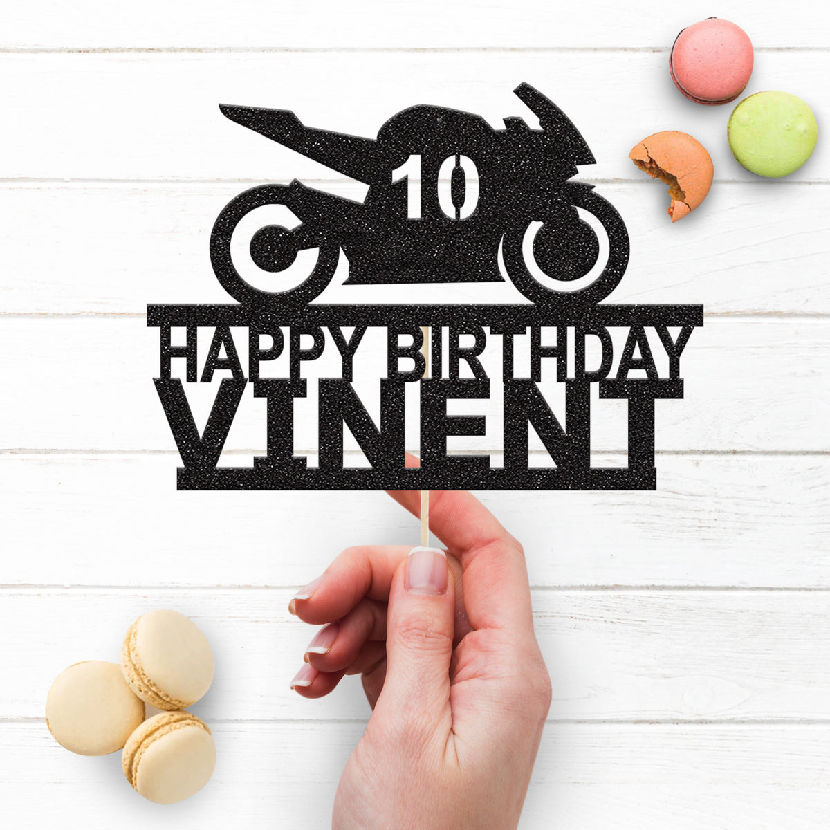 Personalised Sports Motorbike Cake Topper – Name & Age - view 3