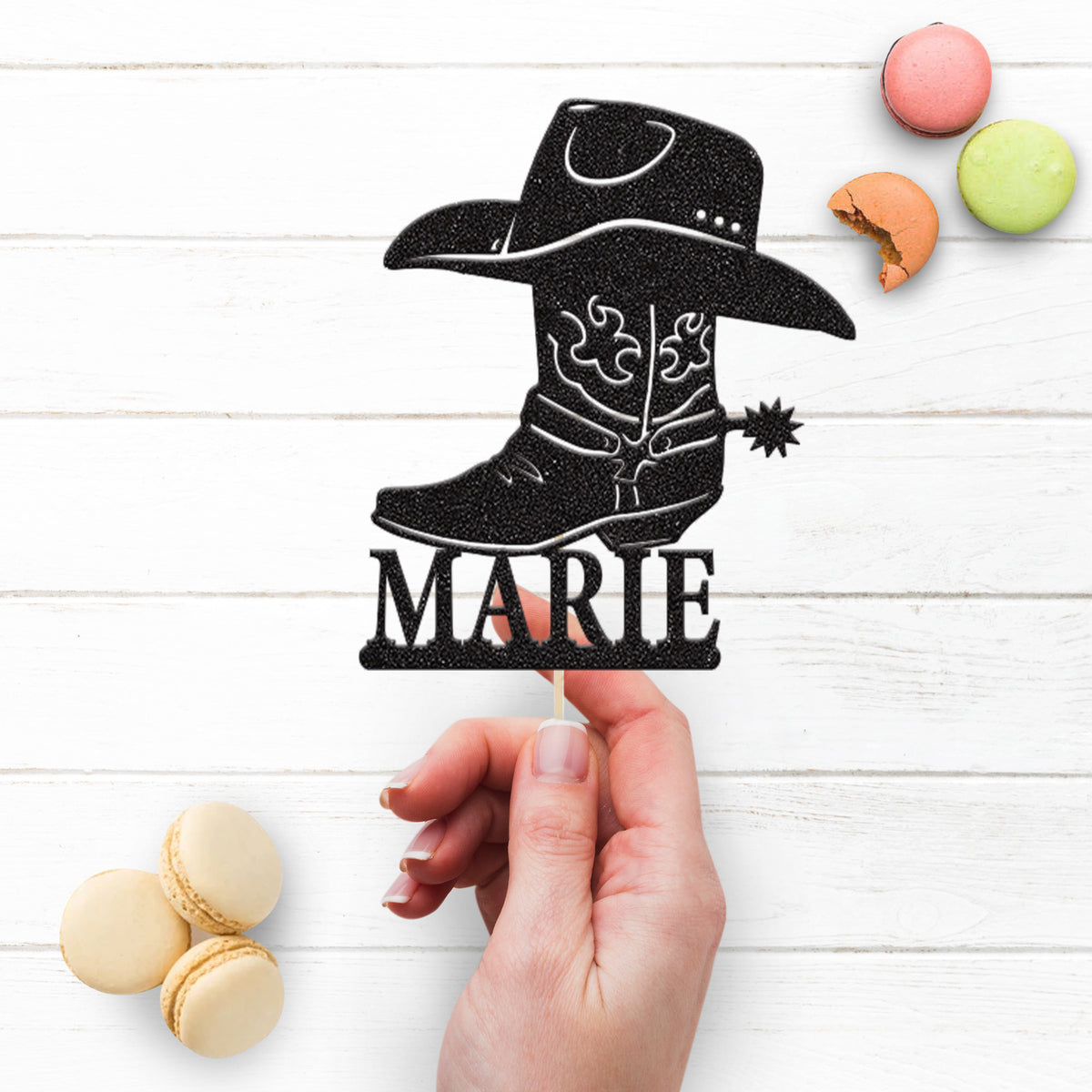 Personalised Cowboy Boot & Hat Cake Topper – Name - view 3