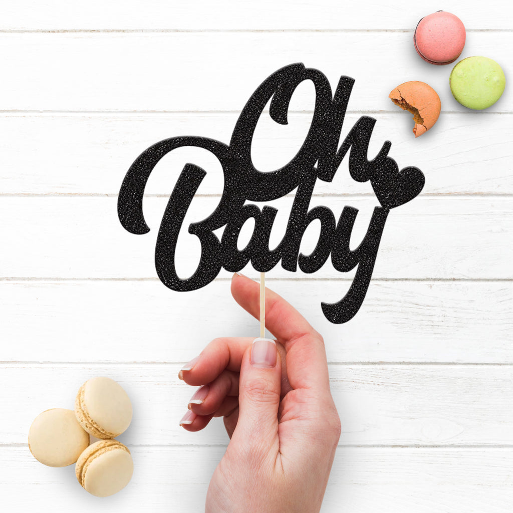 Oh Baby Bold Script Heart Baby Shower Cake Topper - view 3