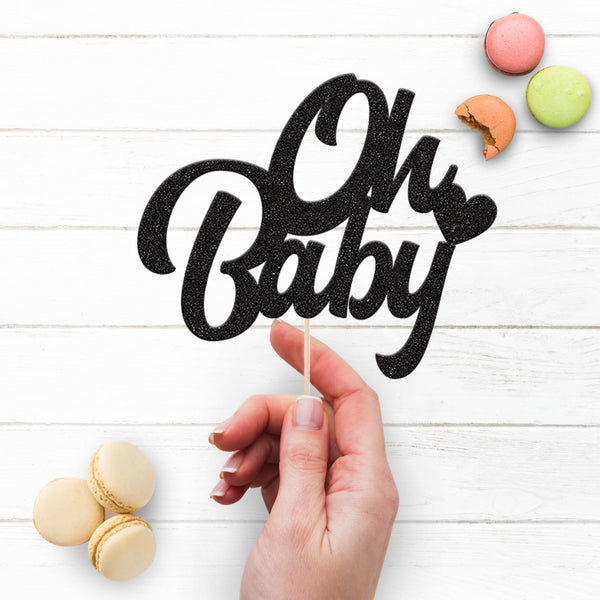 Oh Baby Bold Script Heart Baby Shower Cake Topper - view 3