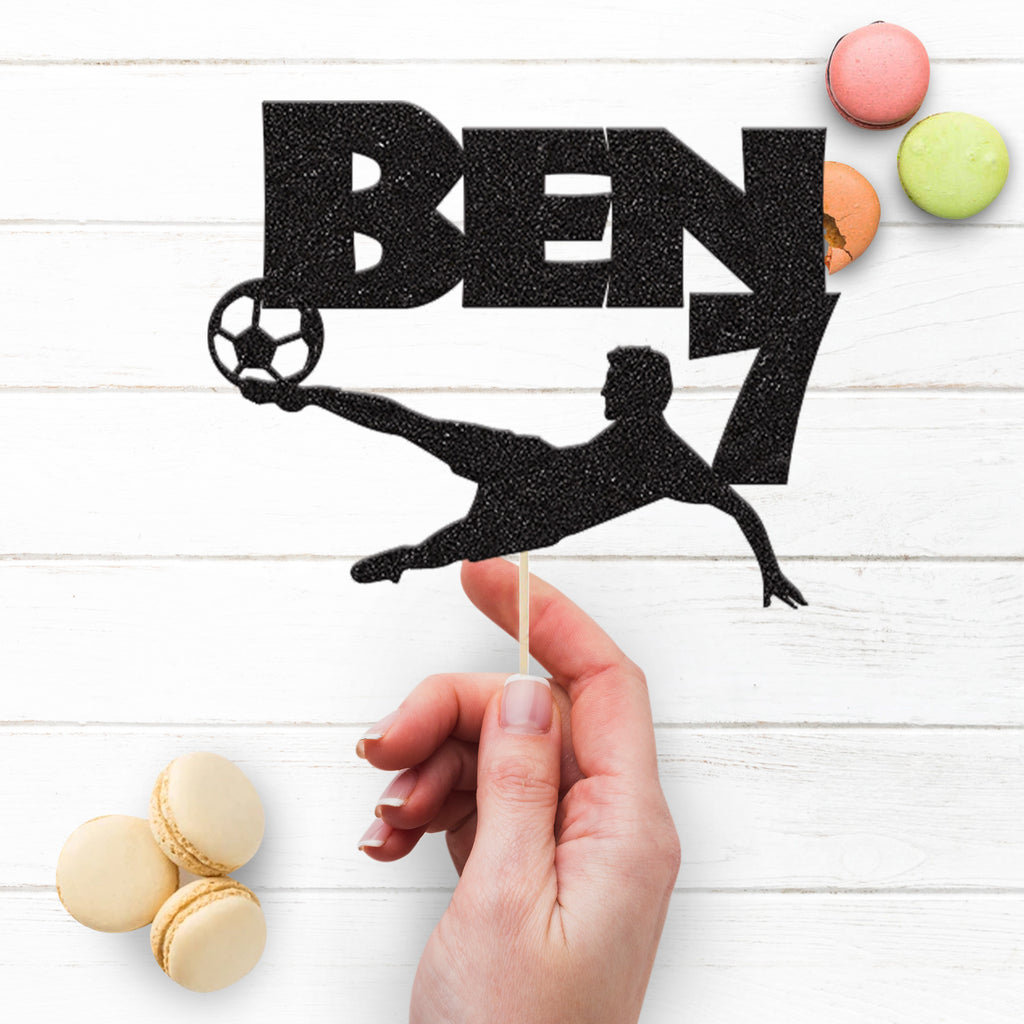 Personalised Flying Kick Footballer Cake Topper – Name & Age - view 3