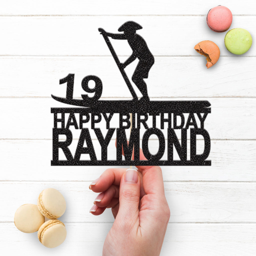 Personalised Stand-Up Paddle Boarder Cake Topper – Name & Age - view 3