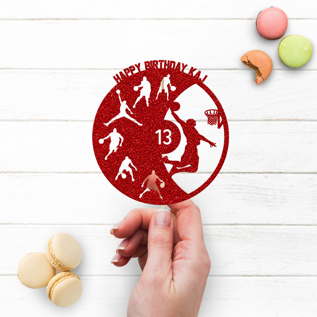 Personalised Basketball Cake Topper – Name & Age - view 3