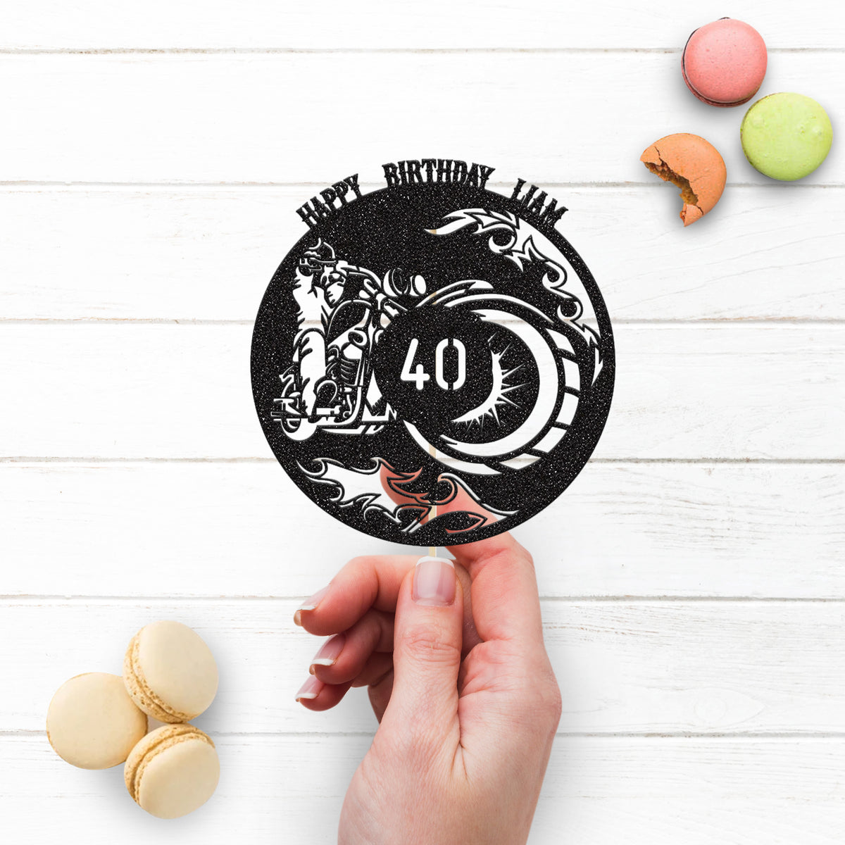 Personalised Biker Cake Topper – Name & Age - view 3
