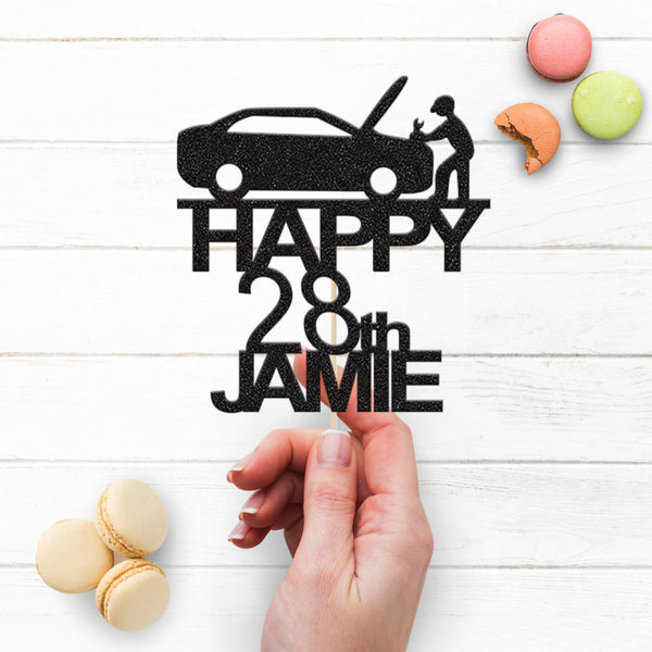 Personalised Mechanic Open Bonnet Cake Topper – Name & Age - view 3