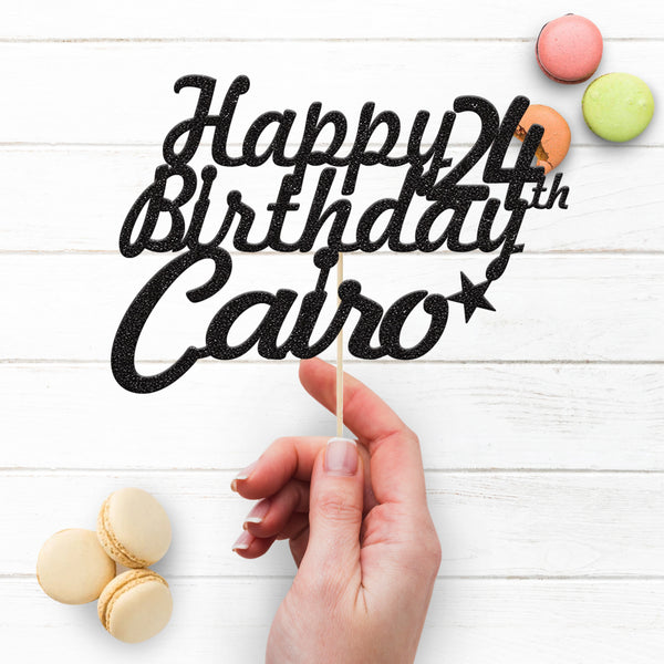 Personalised Flowing Birthday Script & Single Star Cake Topper – Name & Age - view 3