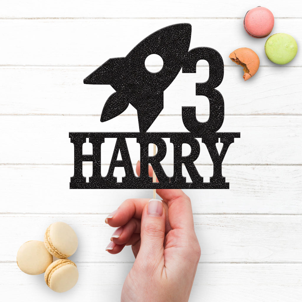Personalised Rocket & Bold Age Cake Topper – Name & Age - view 3