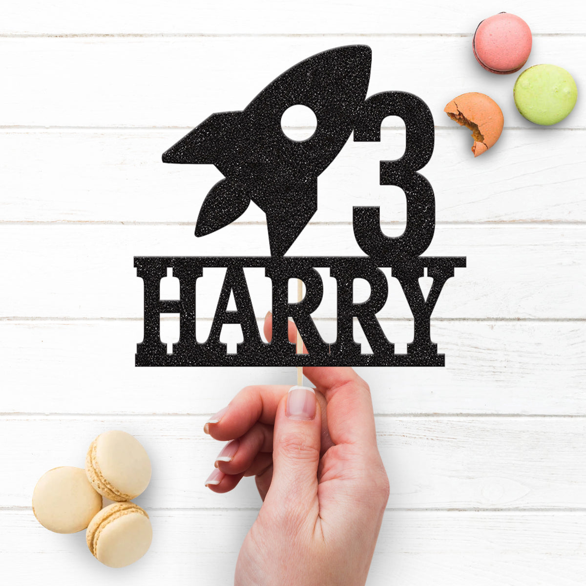 Personalised Rocket & Bold Age Cake Topper – Name & Age - view 3