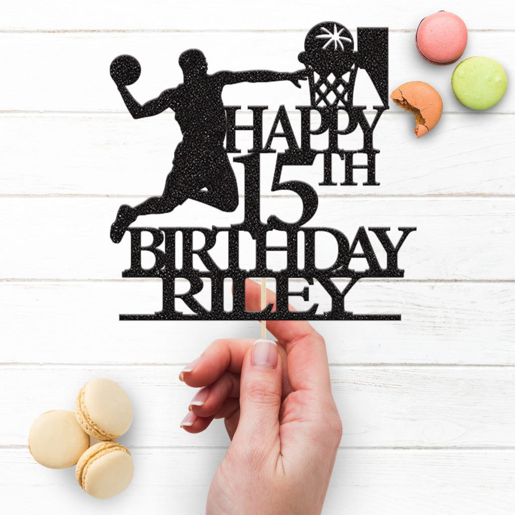 Personalised Leaping Basketball Player Cake Topper – Name & Age - view 3