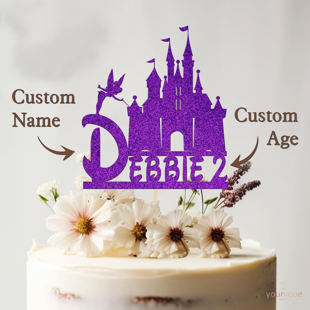Personalised Fairy Castle Cake Topper with Name and Age – Custom Princess Birthday Cake Decoration