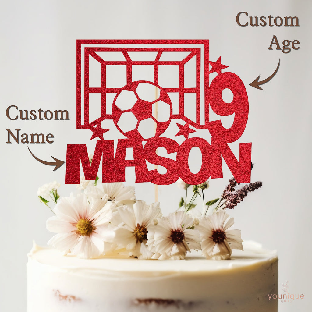 Personalised Football Cake Topper with Name and Age – Custom Birthday Cake Decoration