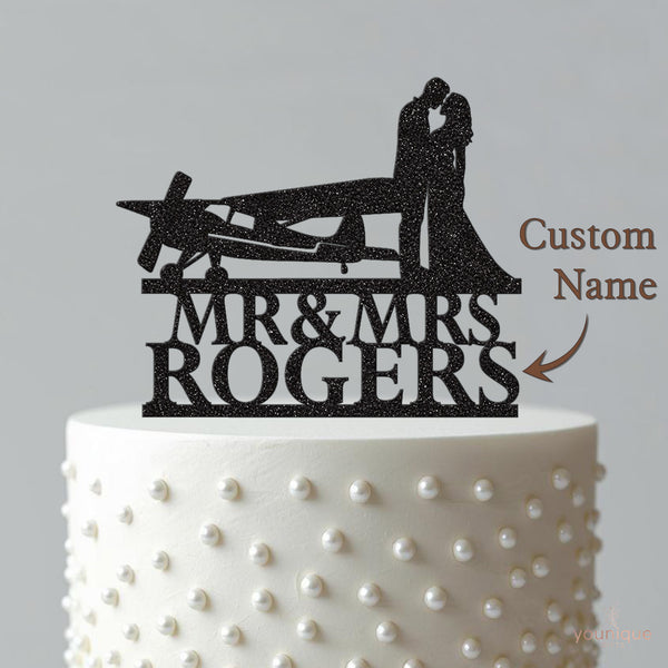Personalised Propeller Plane Wedding Cake Topper – Surname - view 4
