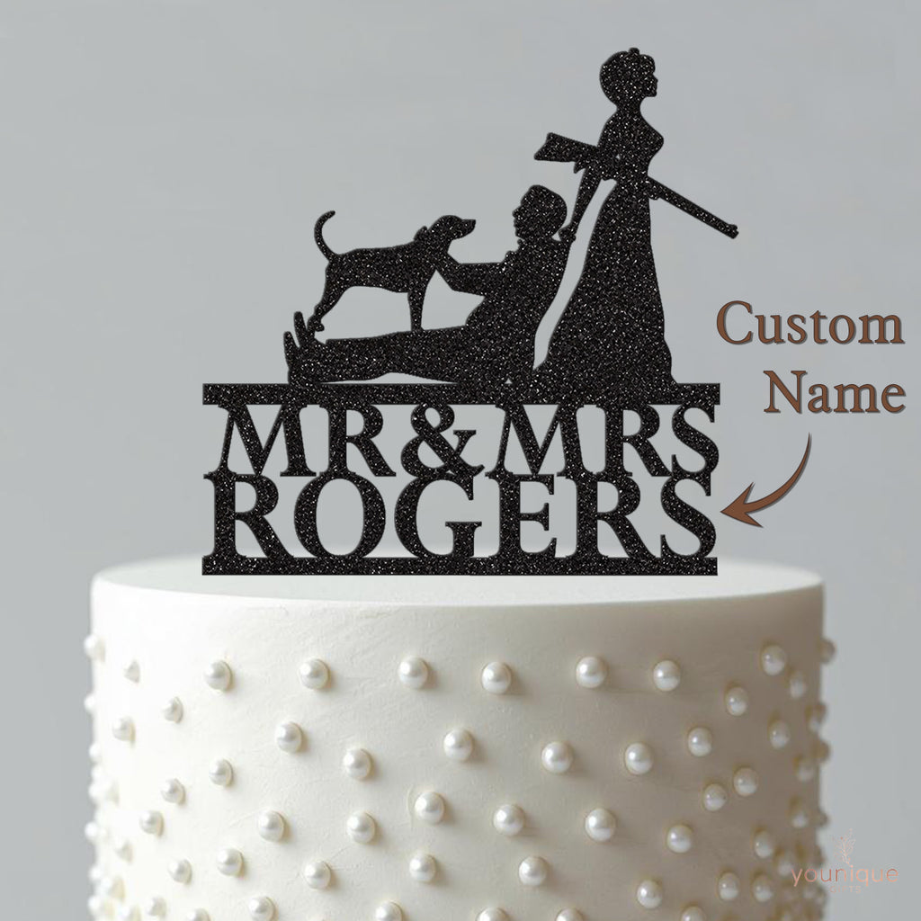 Personalised Hunting Couple Surname Wedding Cake Topper - view 4