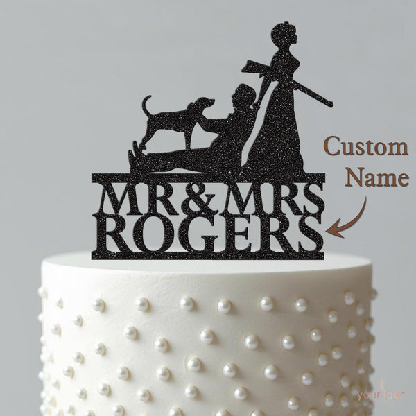 Personalised Hunting Couple Surname Wedding Cake Topper - view 4