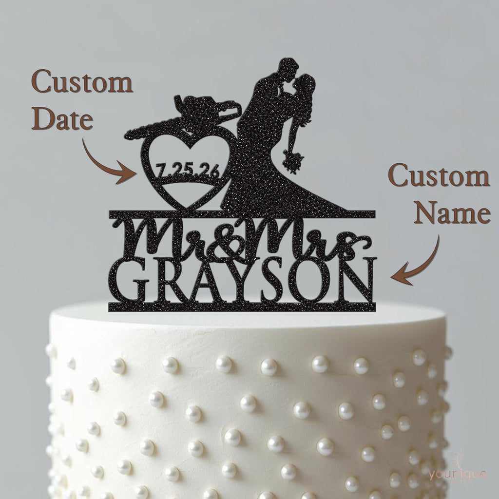 Personalised Chainsaw Heart Wedding Cake Topper – Surname & Date - view 4