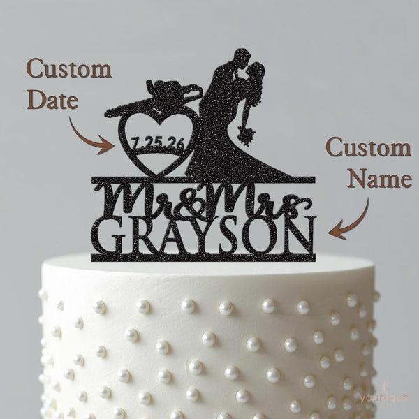 Personalised Chainsaw Heart Wedding Cake Topper – Surname & Date - view 4