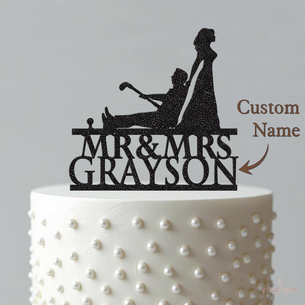 Personalised Golf-Loving Groom & Bride Cake Topper – Surname - view 4