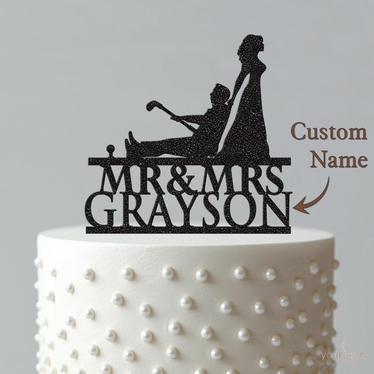 Personalised Golf-Loving Groom & Bride Cake Topper – Surname - view 4