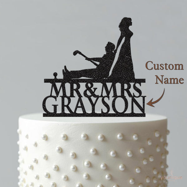 Personalised Golf-Loving Groom & Bride Cake Topper – Surname - view 4