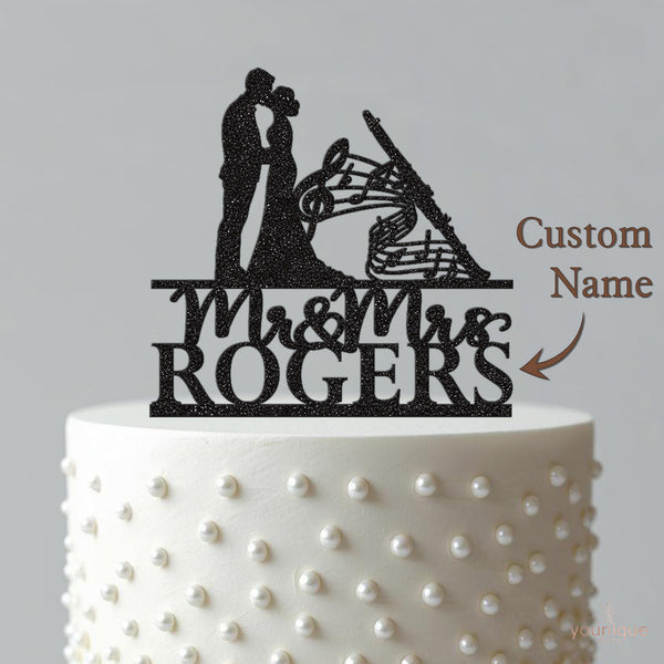 Personalised Flute & Music Notes Wedding Cake Topper – Surname - view 4