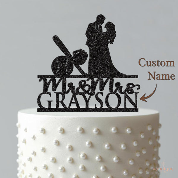 Personalised Baseball Bat & Ball Wedding Cake Topper – Surname - view 4