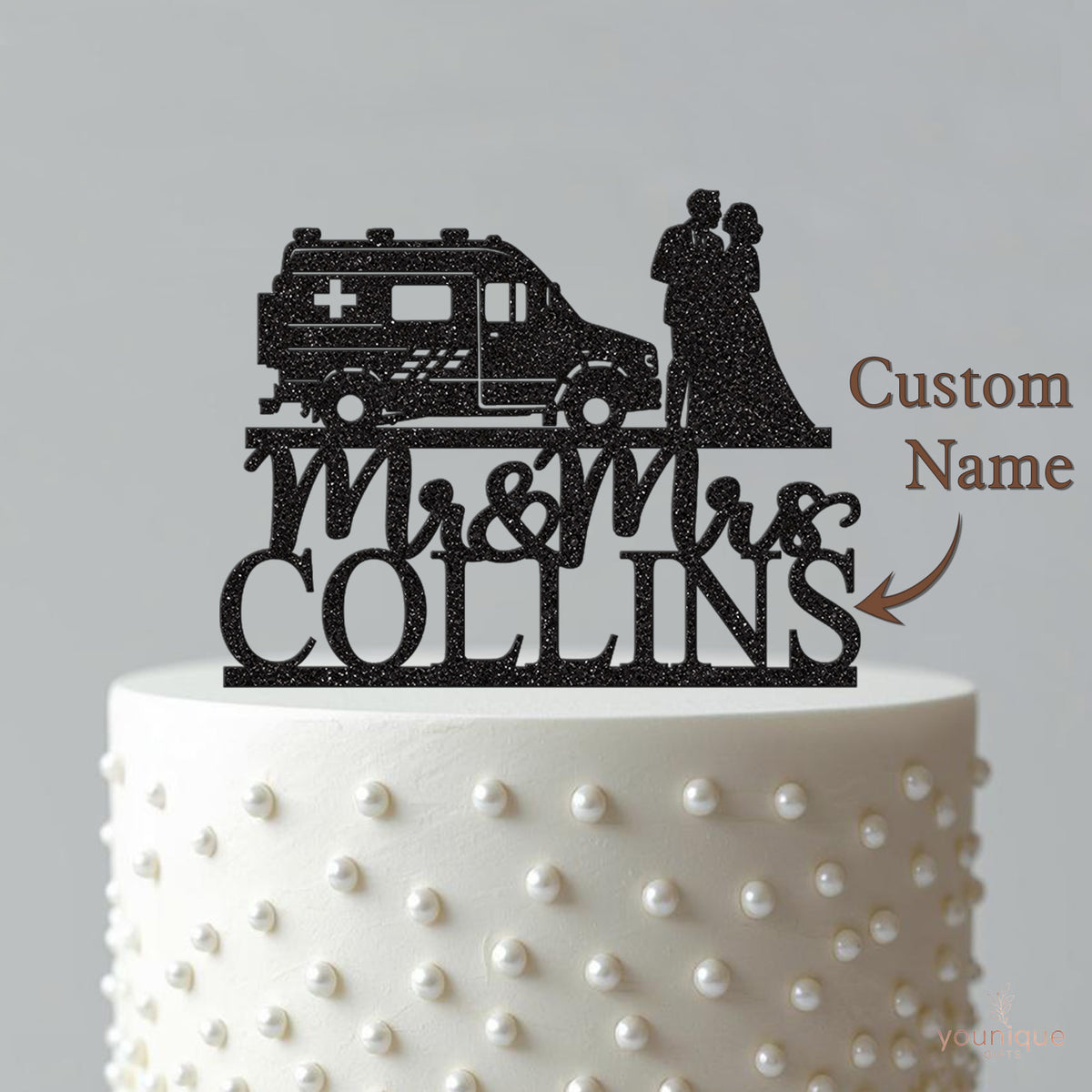 Personalised Ambulance Wedding Couple Cake Topper – Surname - view 4