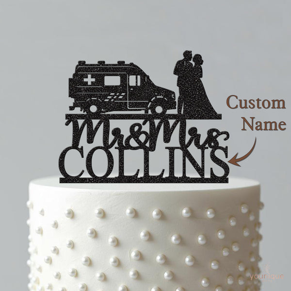 Personalised Ambulance Wedding Couple Cake Topper – Surname - view 4
