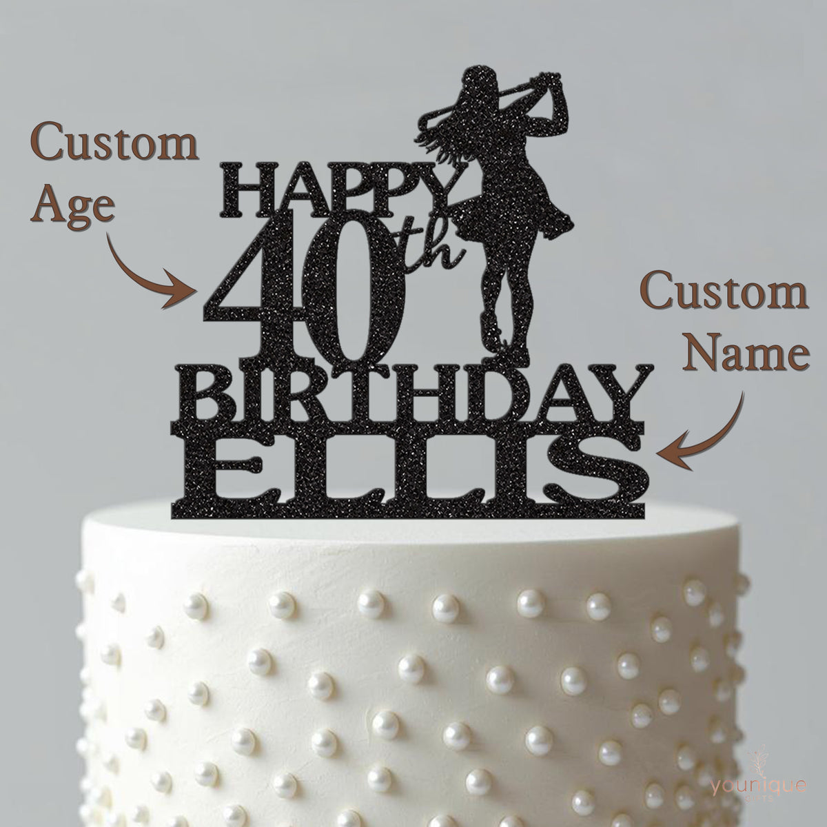 Personalised Female Golfer Birthday Cake Topper – Name & Age - view 4