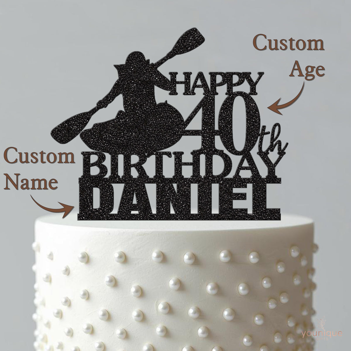 Personalised Kayak Paddler Birthday Cake Topper – Name & Age - view 4
